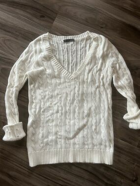 Brandy Melville Cream Cable Knit V-Neck Sweater